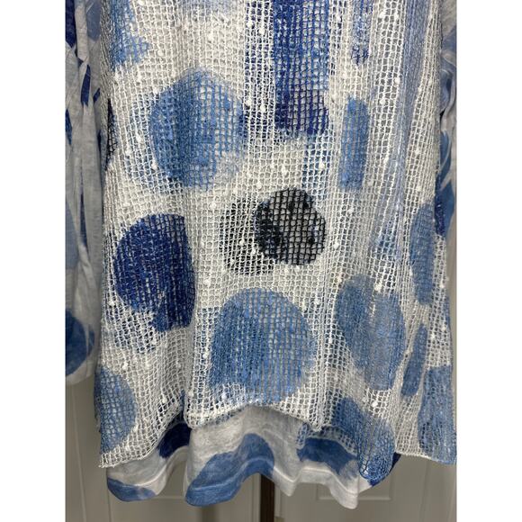 Jess & Jane Windmill Boucle Mesh Tunic Top with Burn-Out Lining Blue Sz 2X Artsy - Picture 4 of 11